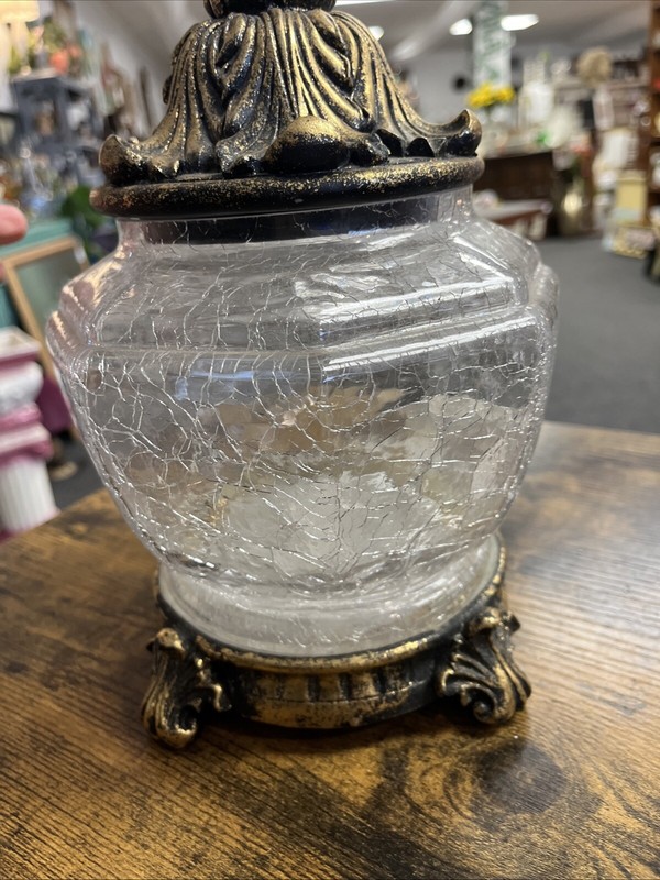 Crackle Glass Table Top Candy Bowl Pedestal Potpourri Finial Jar Pineapple Lid gallery