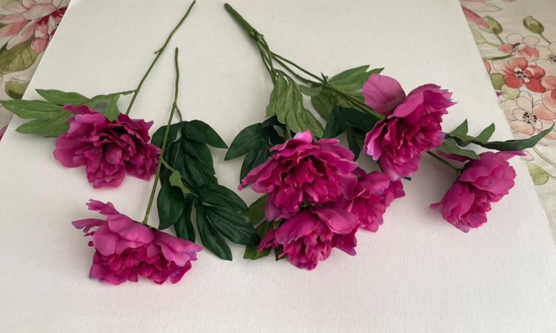 Purple Rose Peony, Faux Silk Floral Spray Bush, Artificial Bouquet, 20" Height gallery