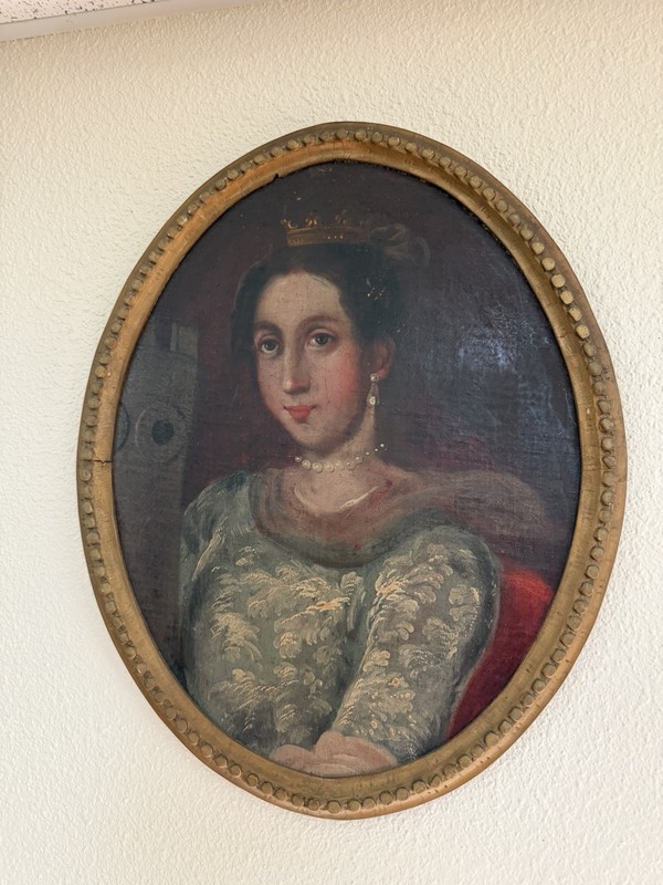 Vintage Hand-Painted And Framed Oil Painting Of Saint Barbara gallery