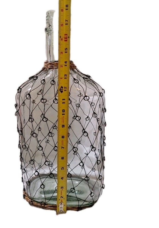 Large Wire & Rattan Wrapped Clear Decorative Glass Bottle 18"x9" XC HEAVY gallery