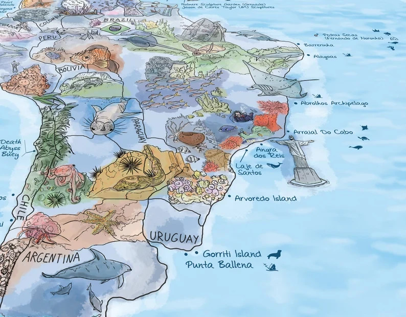 World Dive Wall Map - Hand Drawn Poster of SCUBA Diving Sites Around the World gallery