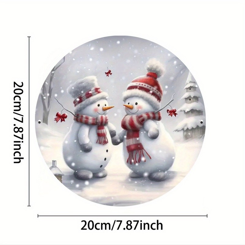 Round 8x8in Printed Tin Metal Signs Sign with Charming Snowmen in Snowy Landsca gallery