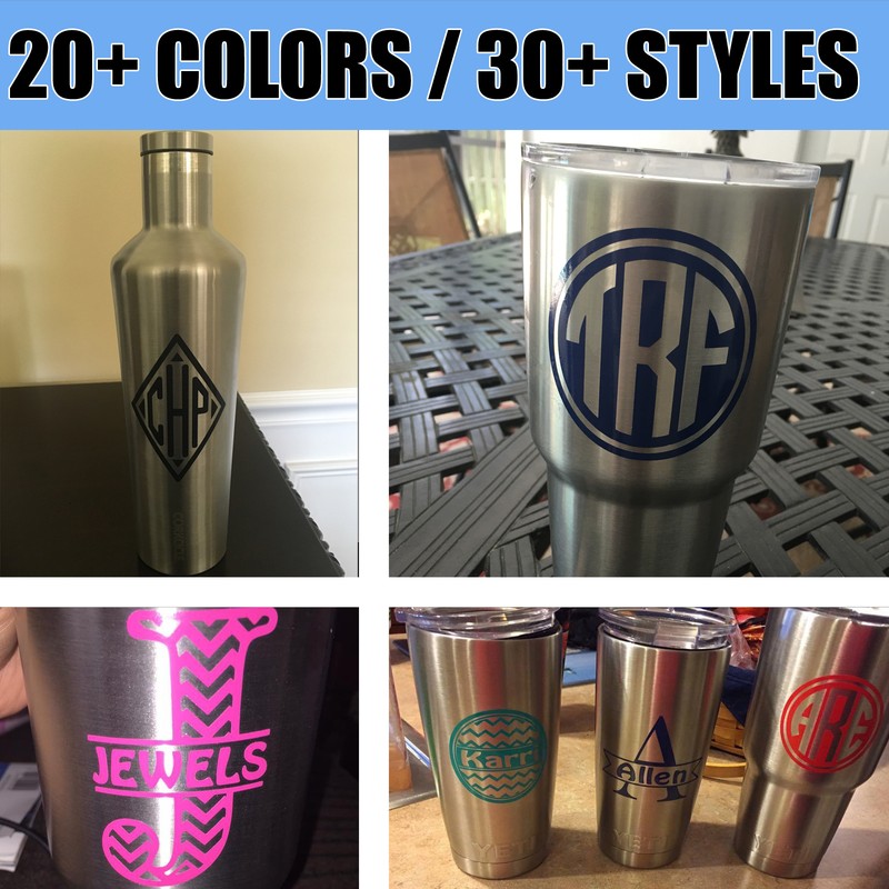 3 inch Vine Circle Chevron Monogram Name Decal Sticker Tumbler Cooler Car Phone