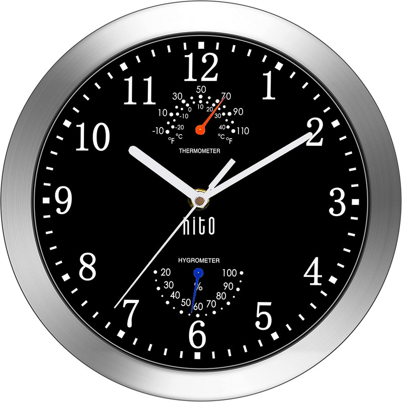 10 Inch Silent Wall Clock Battery Operated Non Ticking Glass Cover Silver Alumin