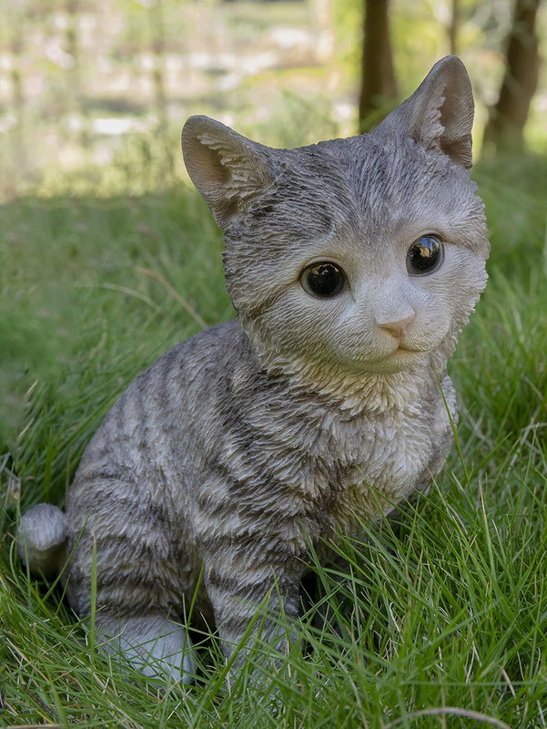 Hi-Line Gift Head-Tilting Grey Tabby Kitten Sitting