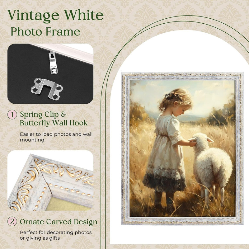 Ornate Vintage 11x14 Picture Frame for Wall Mounting, White, 1 Pack gallery