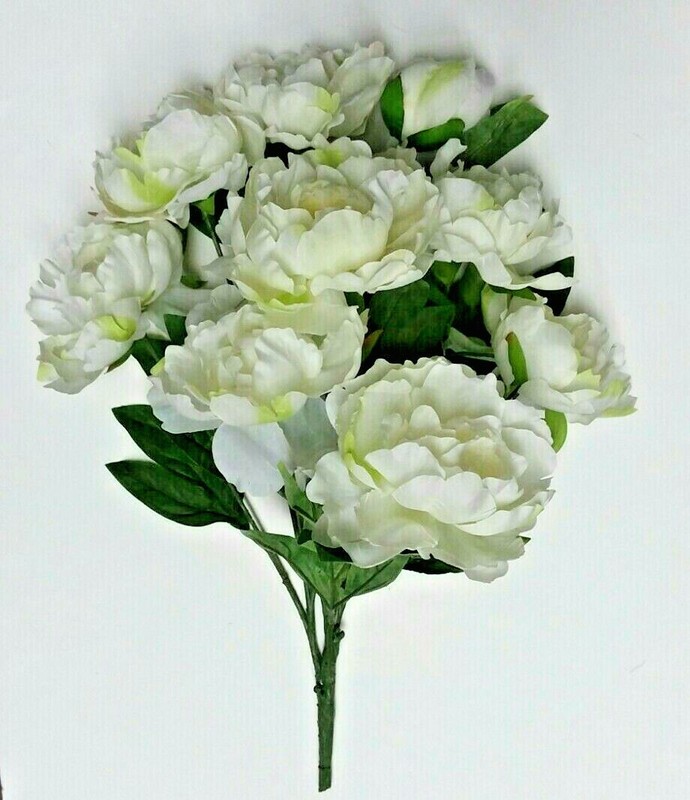 Natural Looking Cream Peony Silk Flower 20″ Bush 8 Blooms Home Wedding Decor US