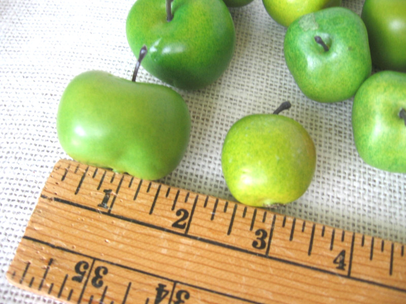 15 Small Faux Green Apples Bowl Basket Fillers Crafting Plastic with Stems gallery