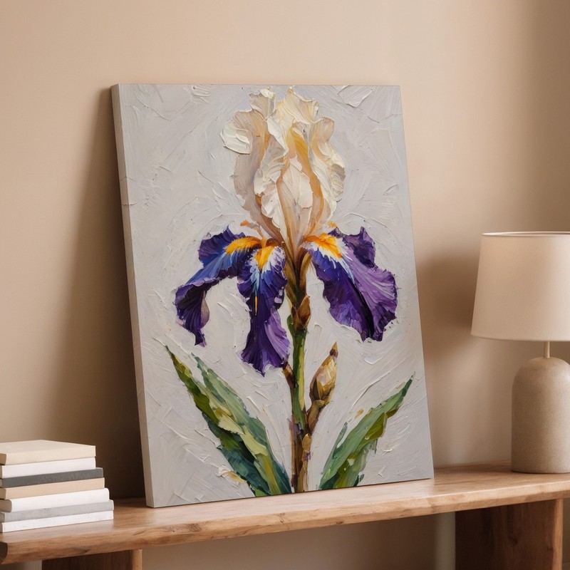 Purple And White Iris Flower Botanical Canvas Wall Art Textured Floral Print gallery