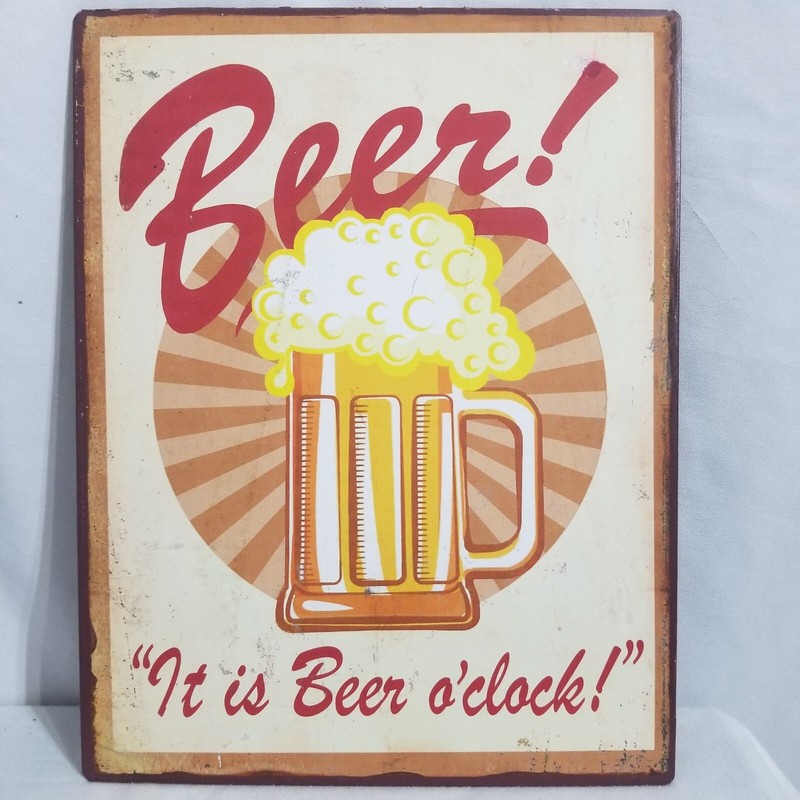 BEER! It Is Beer o’Clock Metal Tin Sign Man Cave Garage Bar Pub Wall Décor