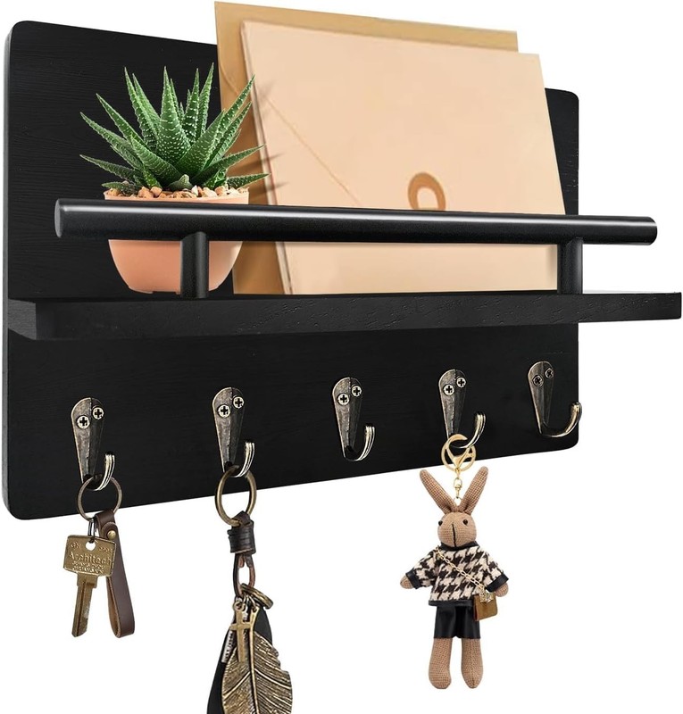 Key Holder Wall Mount Rustic Key Rack with Shelf Hooks Home Organizer gallery