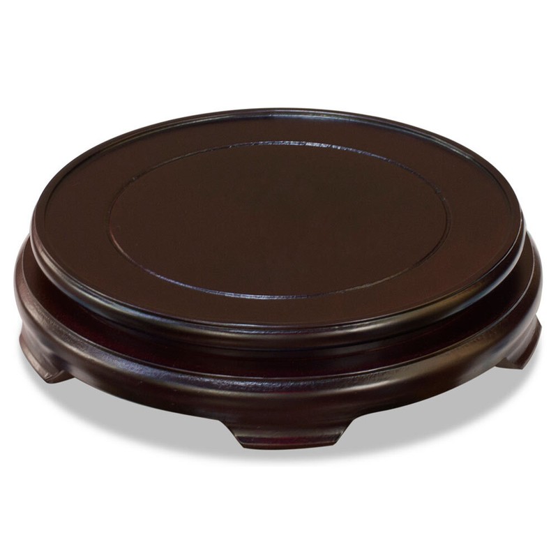 US Seller – 7 Inch Dark Brown Round Chinese Wooden Stand