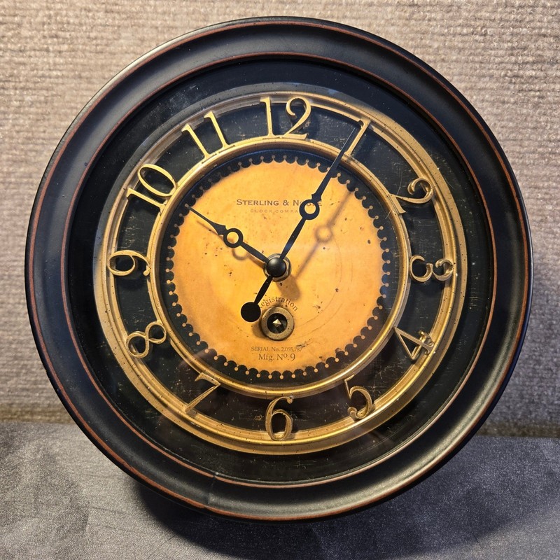 Sterling & Noble Mfg No 9 Wall Clock Black Gold Vintage Industrial Steampunk