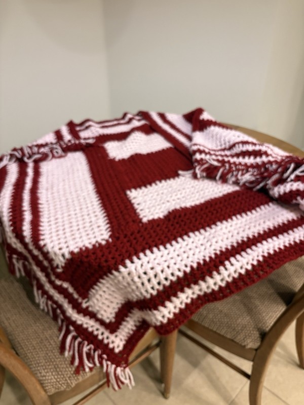 Burgundy Hand Crochet Afghan Throw Blanket 69 x 47