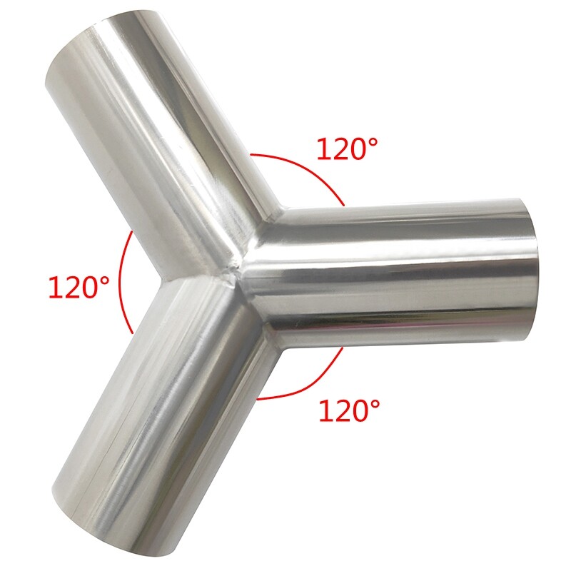 Stainless Steel Y Shape Pipe 3 Way Fitting 120 Degree Exhaust Tube Polished Tool