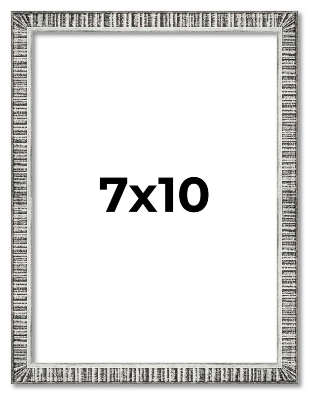 7×10 Frame Silver Grey Distressed Solid Wood Picture Frame | 0.75 Inch Moulding