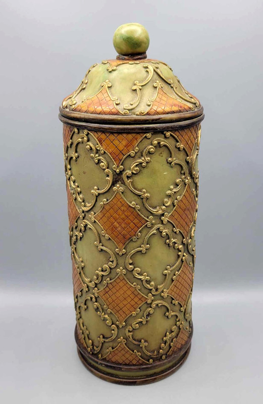 Decorative Vintage Resin Lidded Jar Container with Lid Multicolor Brown Green