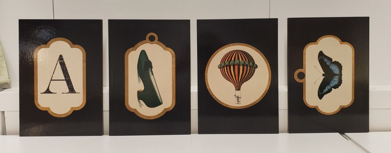 IKEA GRONBY Set of 4 Vintage Ephemera Picture - Butterfly Shoes Balloon Letter