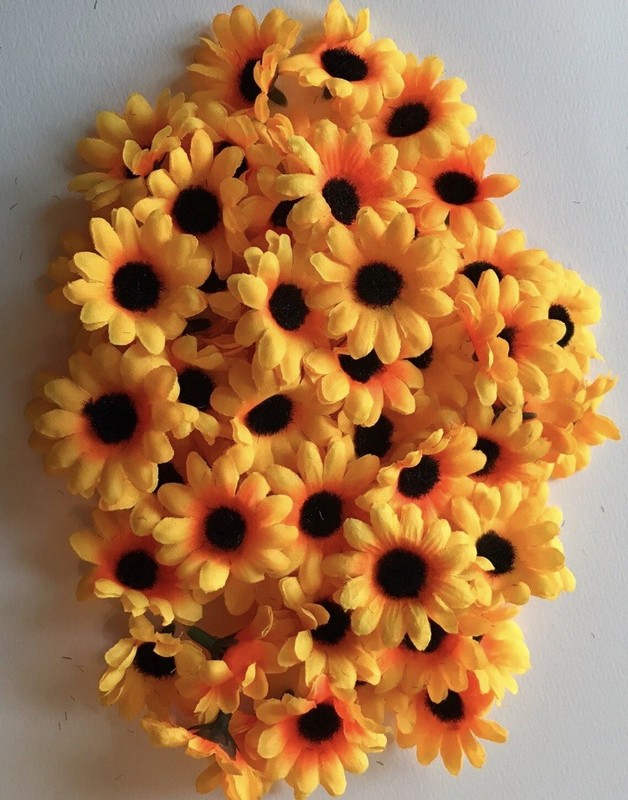 Artificial Silk Daisy Flower Head 1.25" Fake Sunflower DIY Craft Flower 100 pcs gallery
