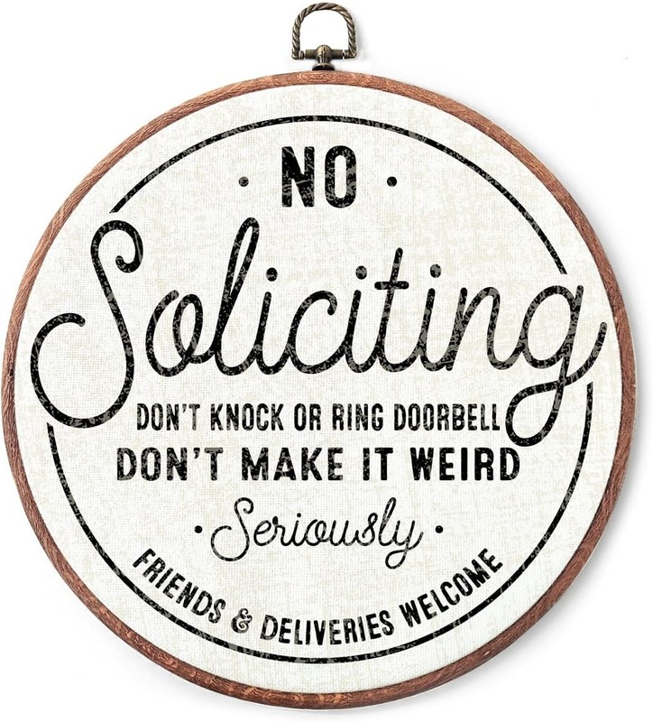 Round Canvas Frame Wall Art Decor-10″ No Soliciting White Hanging Prints-Don’t K