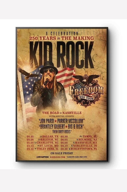 Kid Rock Freedom 250 Tour 2026 Road to Nashville Country Rock Poster Unframed