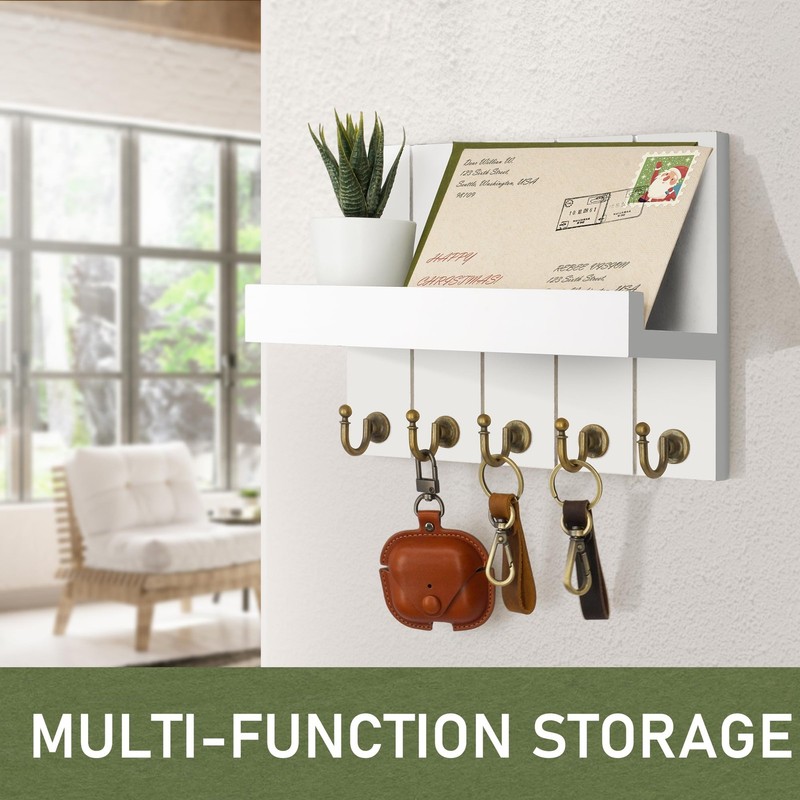 Key Holder for Wall - Decorative Mail Organizer Wall Mount with 5 Key Hooks f... gallery