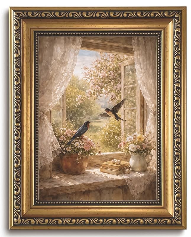 Gold Framed Wall Art Vintage Swallow Canvas Wall Art Birds Window View Print …