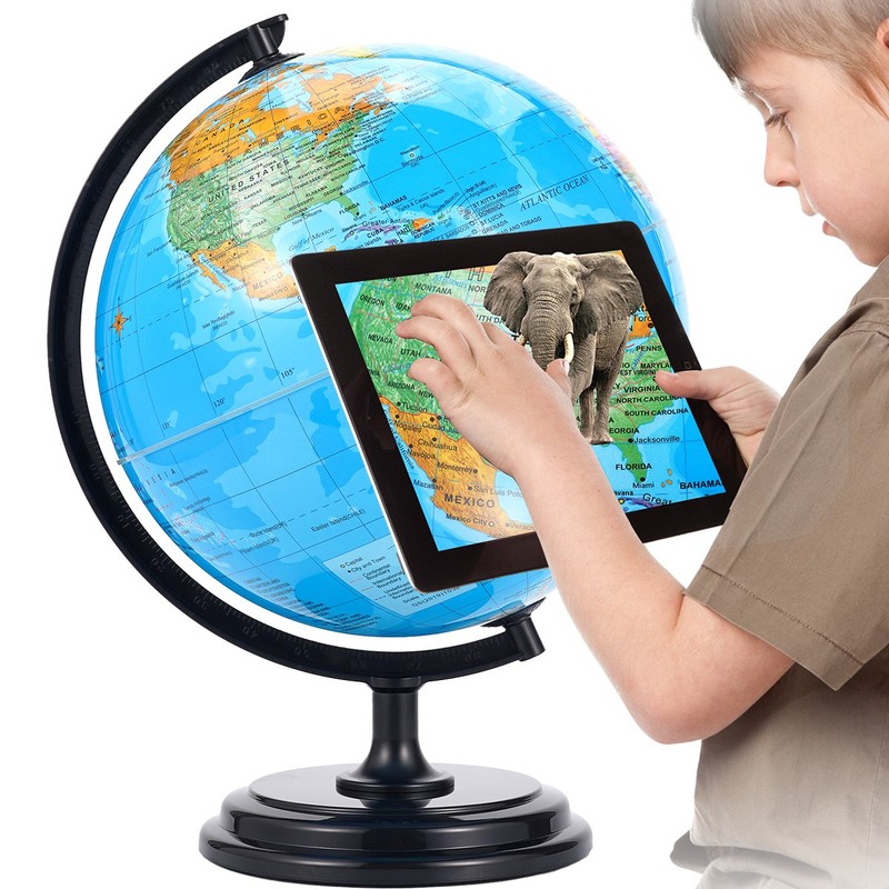 3D AR Large World Globe 12″ w/Stand Ocean Rotating World Map Geography for Gift