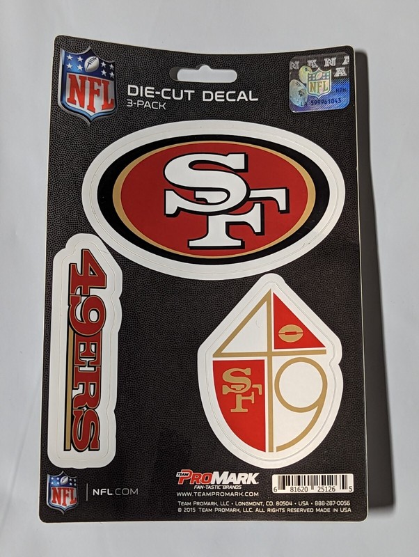 San Francisco 49ers 3-Pack Die-cut Decals Stickers Sheet Measures 5″ x 7″ New!