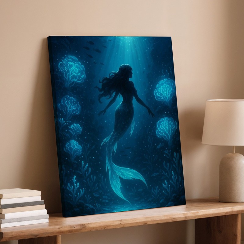 Underwater Mermaid Canvas Wall Art Ocean Sea Life Glow Blue Fantasy Decor Print gallery