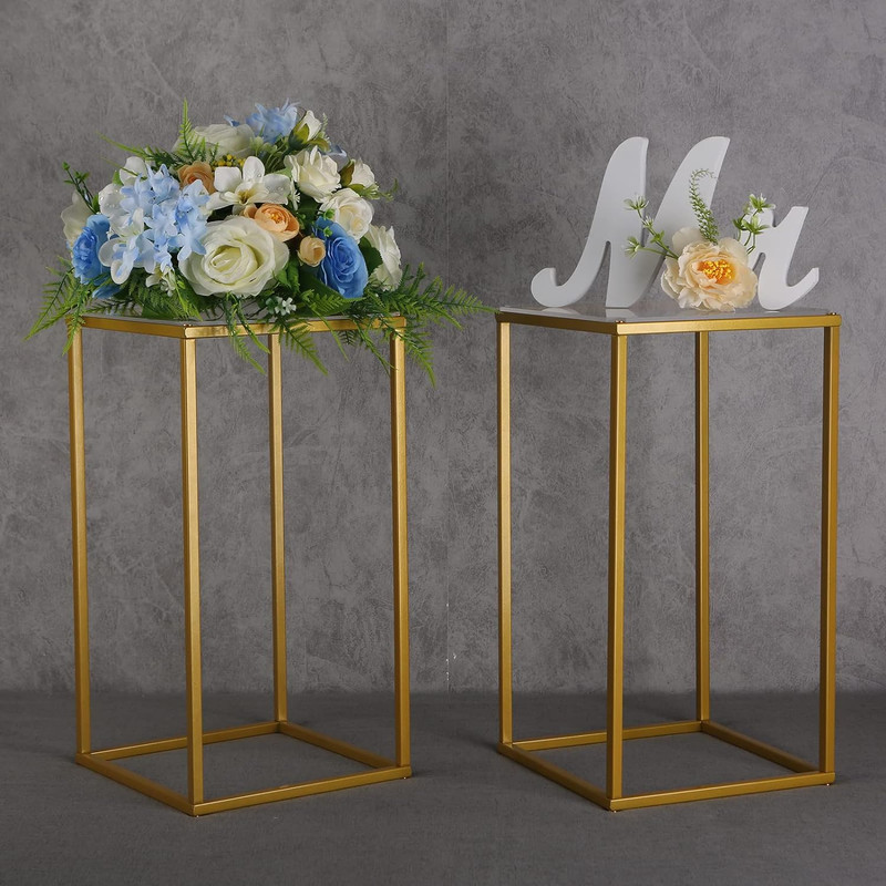 2 Pack 15.75 Inch Gold Wedding Flower Stand Metal Vase Column Stand Geometric Ce gallery