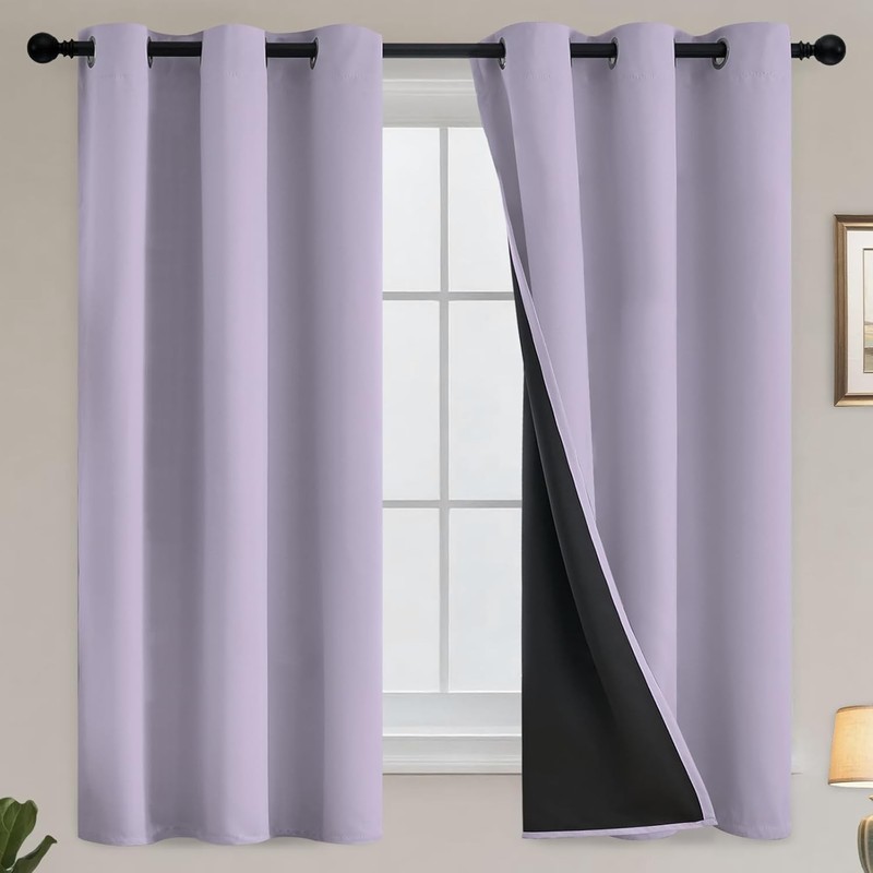 100% Blackout Window Curtain Panels for Bedroom, Heat and Full Light Blocking
