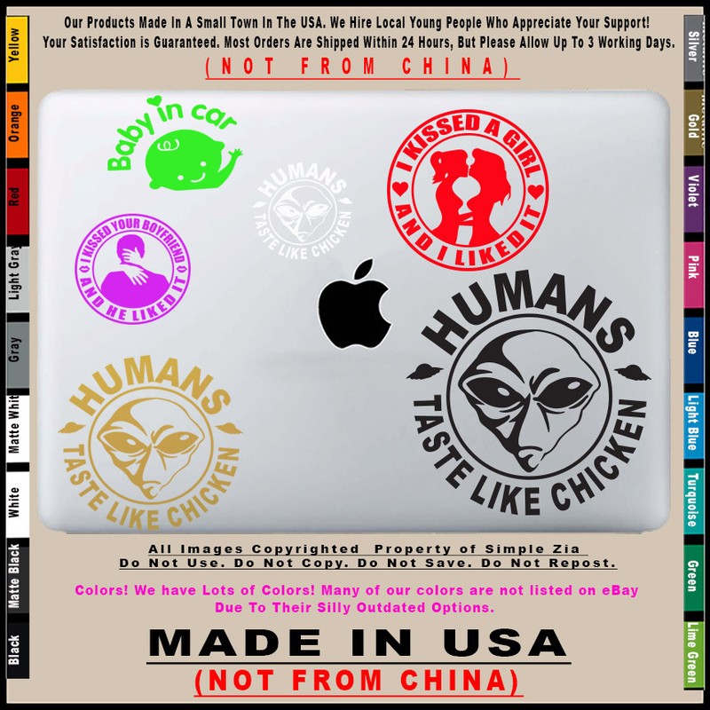 Aliens Humans Taste Like Chicken UFO Roswell Space area 51 sticker decal gallery