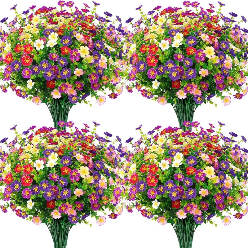 24 Bundles Artificial Silk Flowers for Outdoors, Fake Plants Faux Greenery