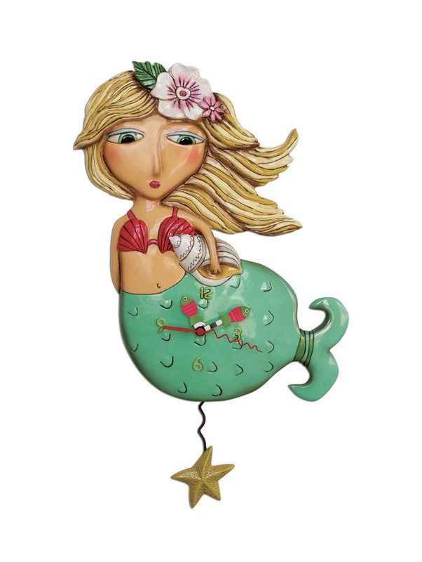 NEW Enesco Allen Designs Whimsical Shelley Mermaid Wall Clock 17.25″ Resin