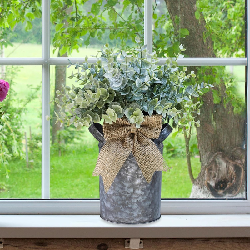 Set of 1 Farmhouse Faux Eucalyptus Arrangement Centerpiece Rustic Galvanized Met gallery
