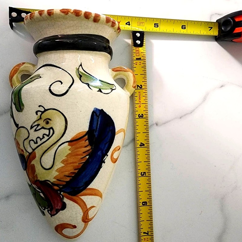 Vintage Japan Floral Bird Wall Pocket Vase Hand Painted Urn Shape 1940s gallery