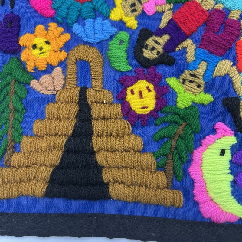 Hand Embroidered Tapestry Unknown Origin Bright and Colorful 15.5 x 15 gallery