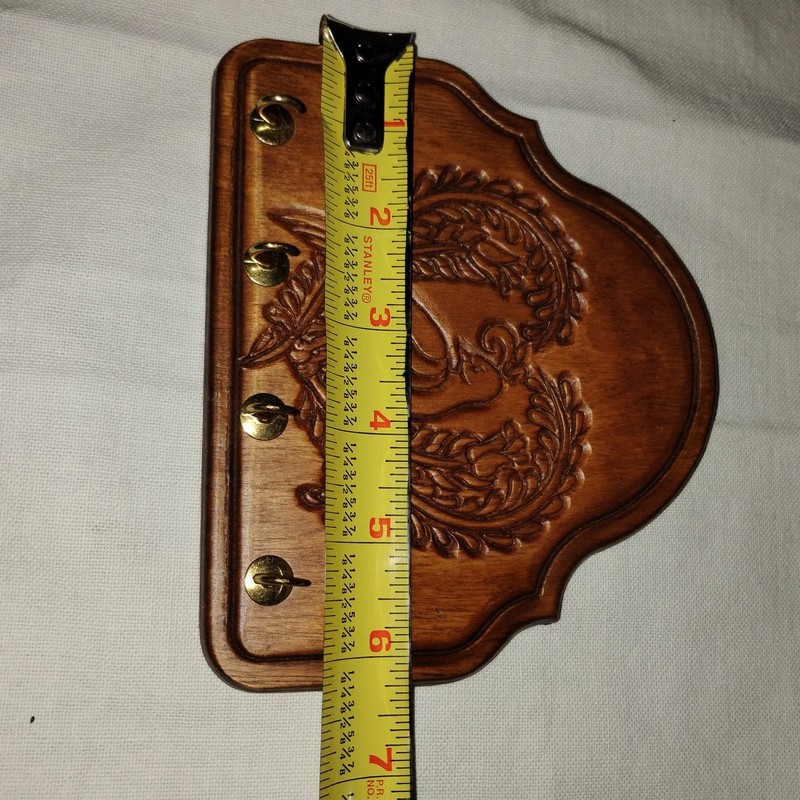 Vintage Stained Wood Craved Bird Dove Key Ring Holder Hanger, 4 Brass Hooks gallery