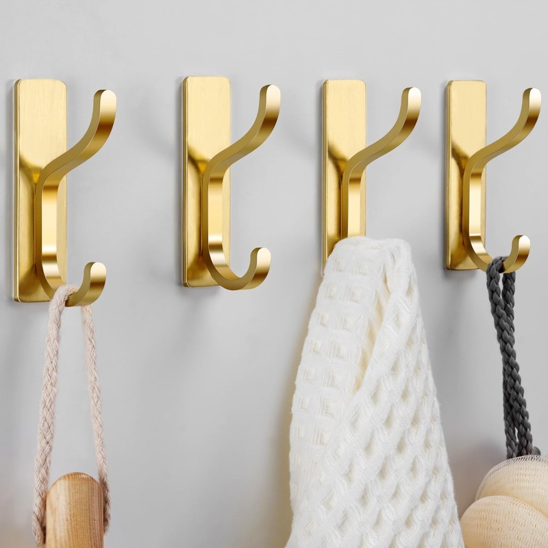 Adhesive Wall Coat Hooks Heavy Duty StickOn Door Hanger, Metal Hook for Hang…