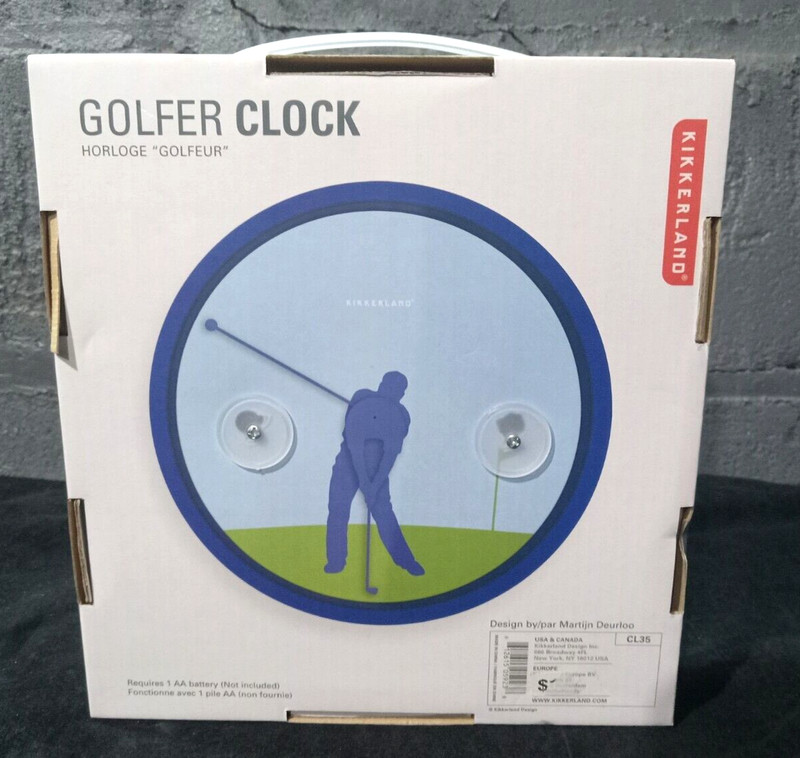 Kikkerland 20 cm Golfer Wall Clock, Blue, Green Dark Blue, 8 x 8 x 1.5 Inches gallery