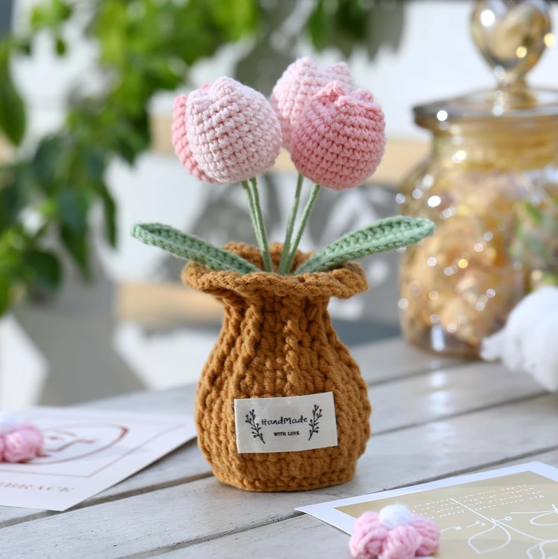 Soft Pink Crochet Tulip Plant - Ideal Gift for Birthdays and Mother's Day gallery