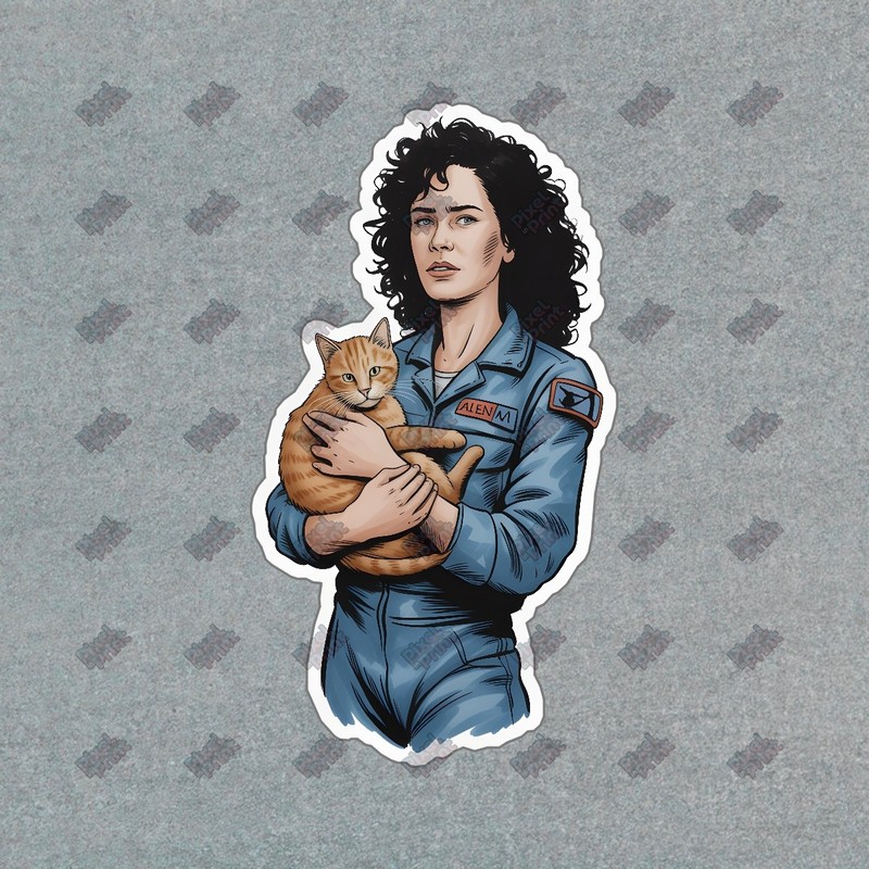 Ellen Ripley Inspired Art Print Strong Female Character with Cat Sci #7394