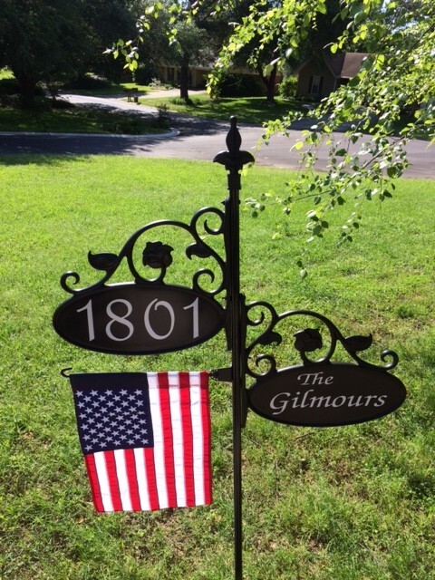 Reflective Double Address Yard Sign with Name and Number and American Flag