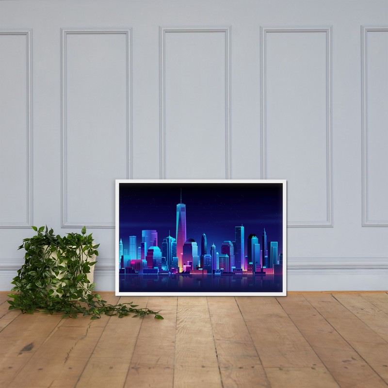 Extra Large Framed Neon City Painting 61x91cm gallery
