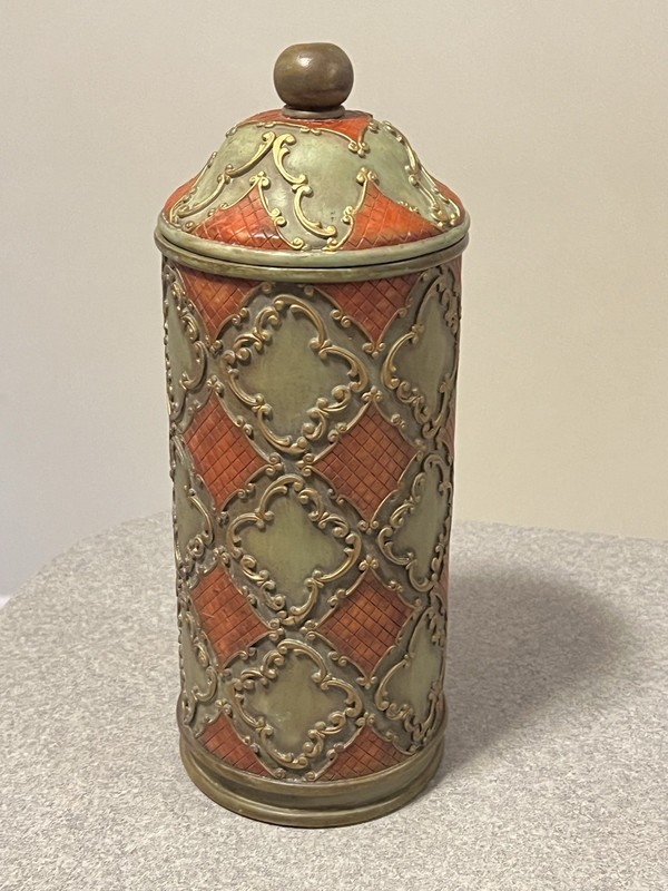 Decorative Jar Container with Lid Multicolor Red/Orange Green Resin