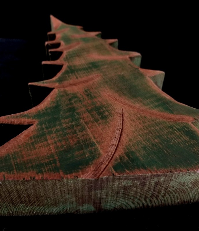 Green Painted 10" Carved Wood Leaning Pine Tree Decoration Xmas & Other 10x7x1.5 gallery
