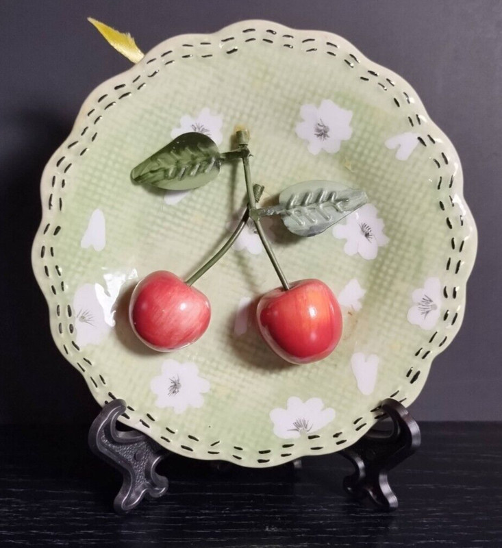 MWW Market 3D Cherry Mini Decorative Plate 4.5 In Ceramic Dishwasher Safe
