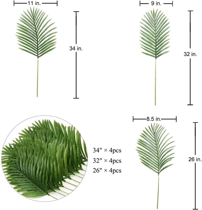 12 pcs Artificial Palm Leaves, 3 Sizes: Large 34''(L), Medium 30''(L), Small ... gallery