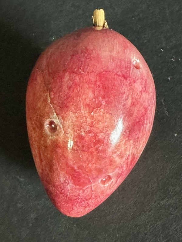 Italian Alabaster Strawberry Stone Fruit Wooden Stem Marbled Red VTG MCM